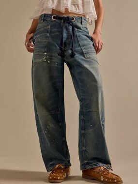 Free people We The Free Moxie Low Slung barrel Pull on Jeans in Timeless Blue 29